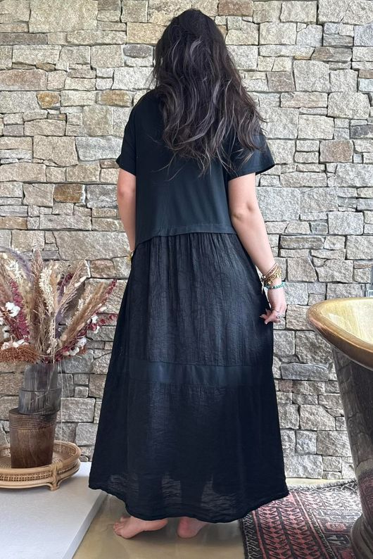 Tasha Damask T Shirt Maxi Dress Black